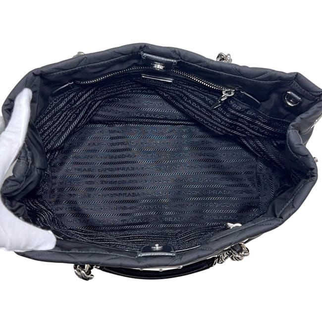 Prada Tote Chainto Black Nero Tessuto