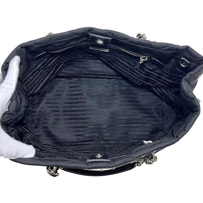 Prada Tote Chainto Black Nero Tessuto