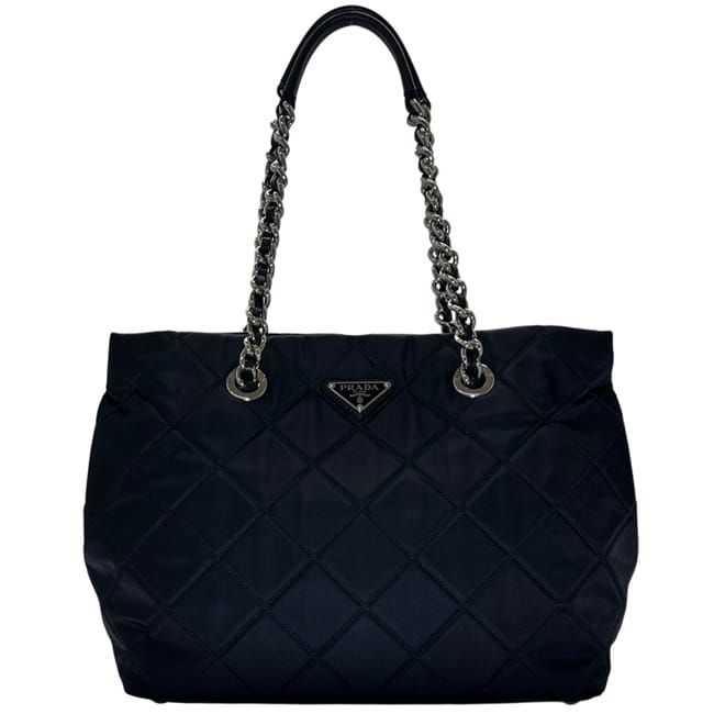 Prada Tote Chainto Black Nero Tessuto