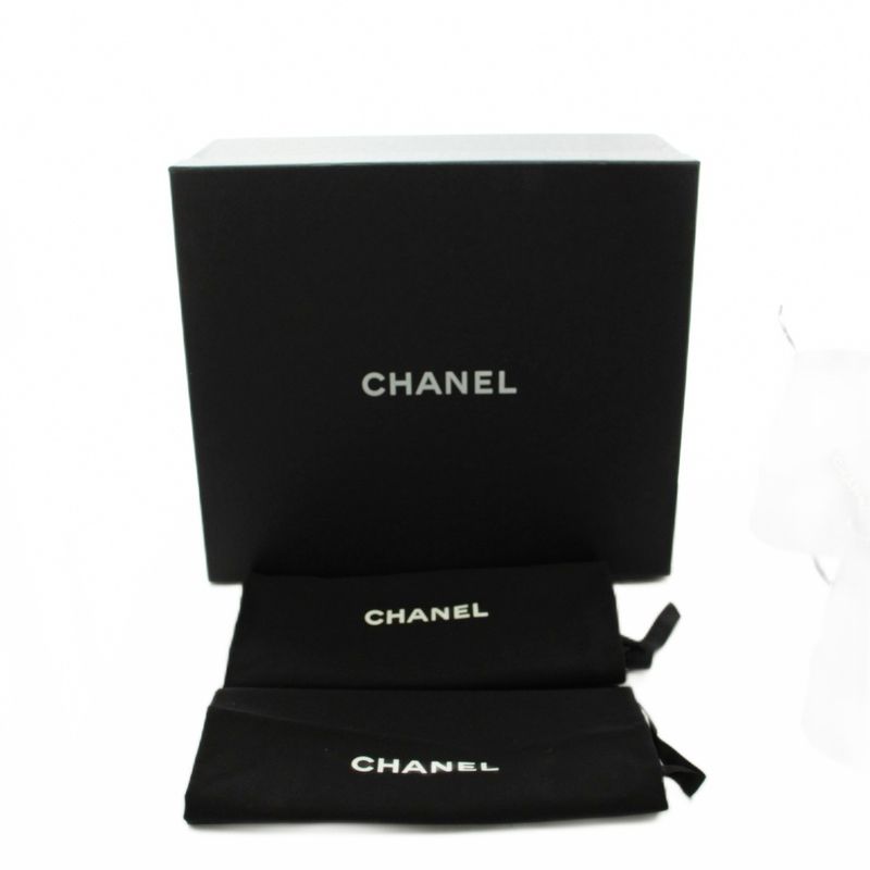 Chanel CC Logo Short Boots Pearl Wedge Sole Thick Leather 35 Black