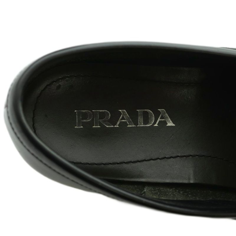 Prada Brushed Leather Loafers Moccasins Cowhide 6 Black