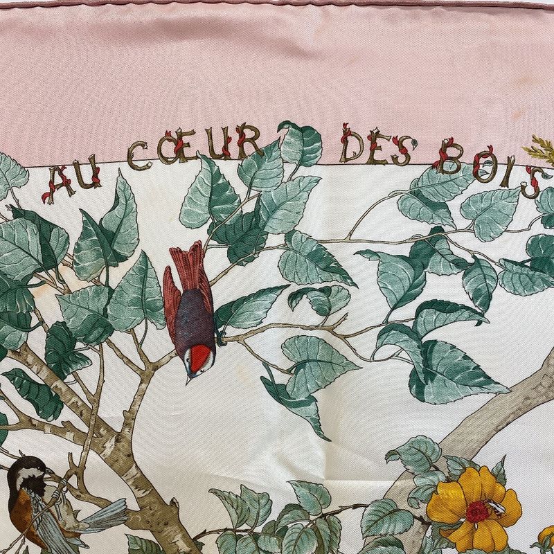 Hermes Carre 90 Coeur Des Bois in the Woods Silk Scarf Pink