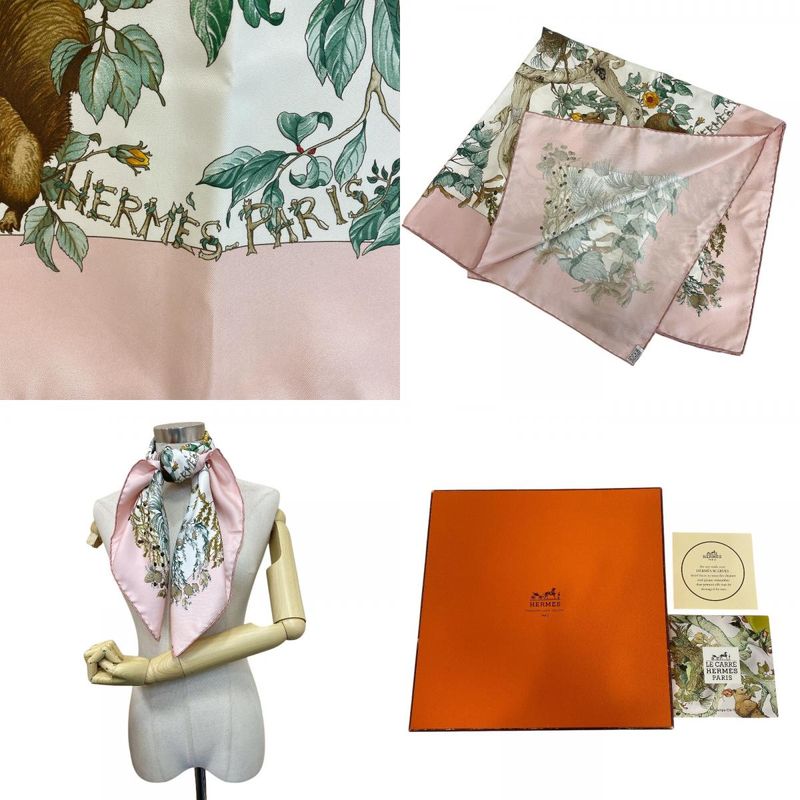 Hermes Carre 90 Coeur Des Bois in the Woods Silk Scarf Pink