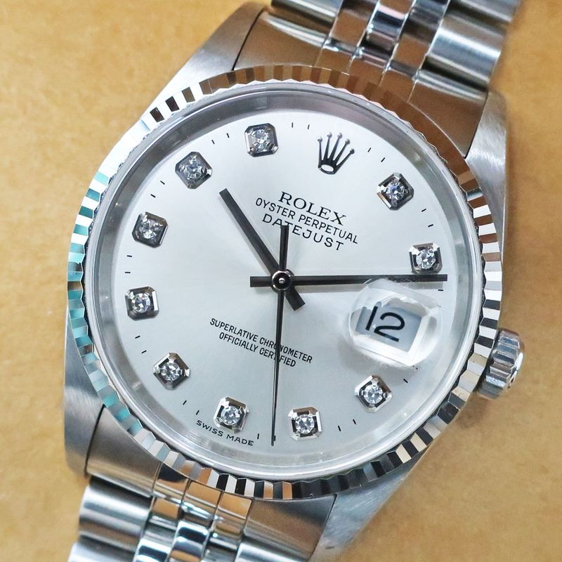 Rolex Datejust 36 No Silver Diamond SS WG Watch Automatic Winding