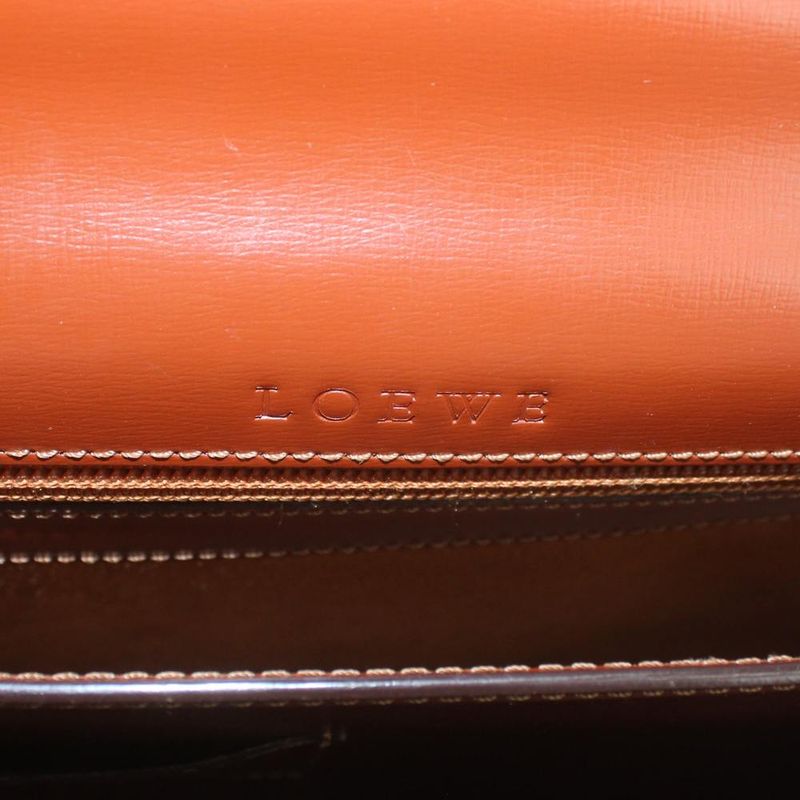 Loewe Business Briefcase Document Purse Leather Logo Gold Brown