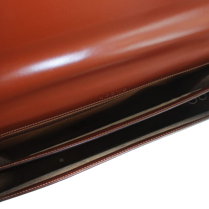 Loewe Business Briefcase Document Purse Leather Logo Gold Brown