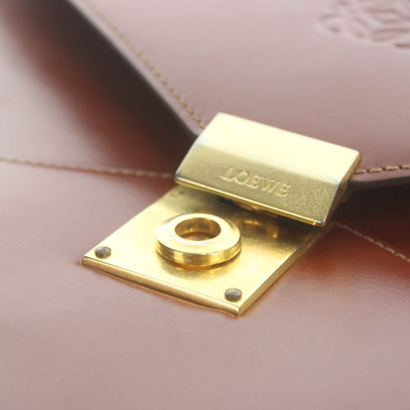 Loewe Business Briefcase Document Purse Leather Logo Gold Brown