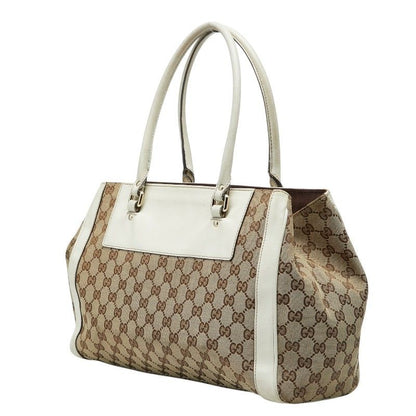 Gucci GG Canvas Tote Shoulder Bag White Beige