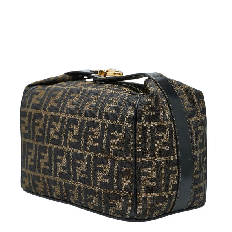 Fendi Zucca Vintage Handbag Vanity Bag Brown Canvas Leather