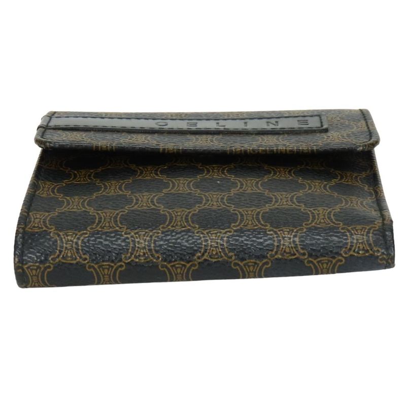 Celine Trifold Wallet Macadam Leather Brown Black Clasp Compact