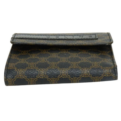 Celine Trifold Wallet Macadam Leather Brown Black Clasp Compact