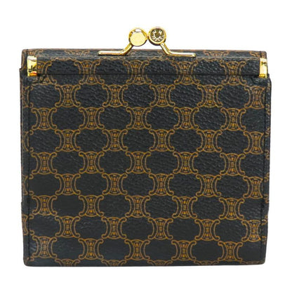 Celine Trifold Wallet Macadam Leather Brown Black Clasp Compact