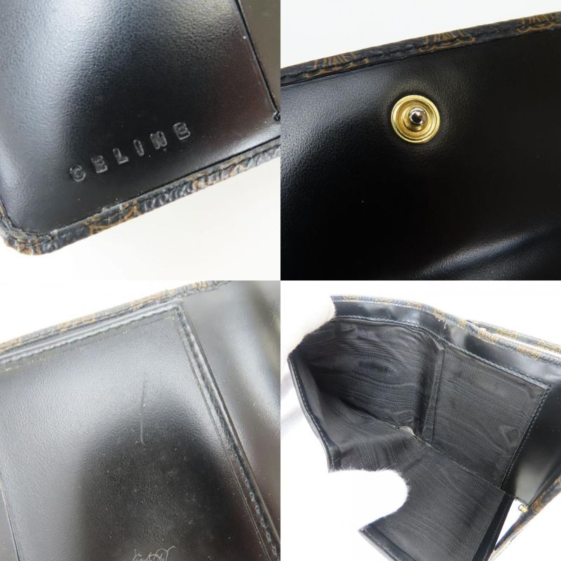Celine Trifold Wallet Macadam Leather Brown Black Clasp Compact