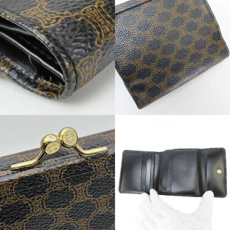Celine Trifold Wallet Macadam Leather Brown Black Clasp Compact