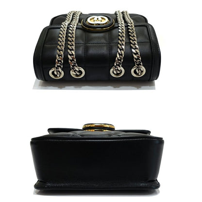 Gucci Deco Mini Shoulder Bag Interlocking Leather Black Gold Silver