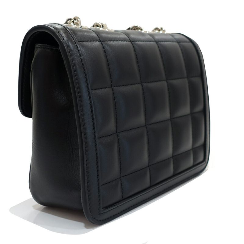 Gucci Deco Mini Shoulder Bag Interlocking Leather Black Gold Silver