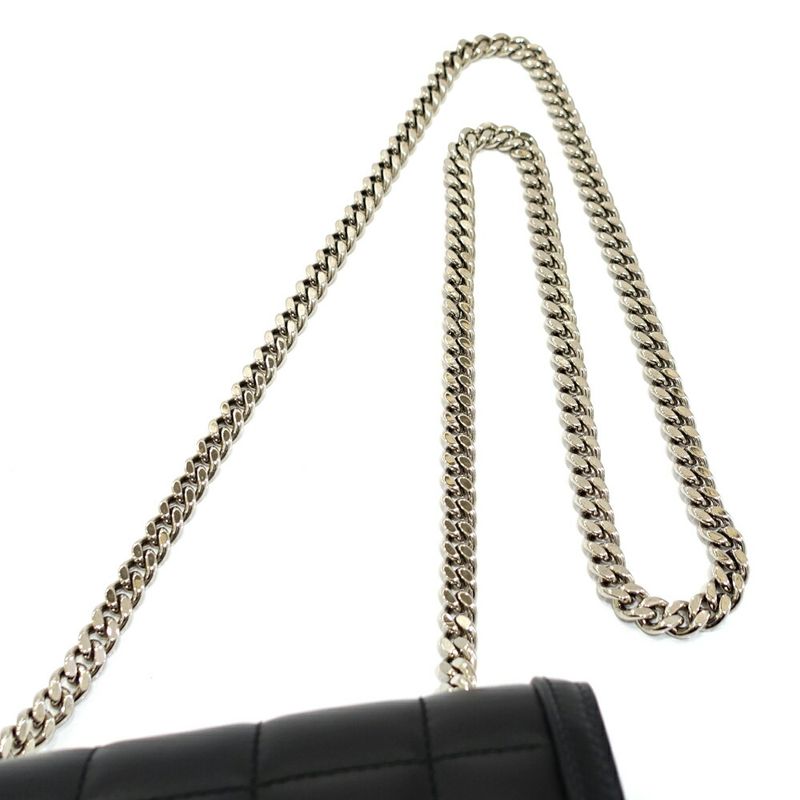 Gucci Deco Mini Shoulder Bag Interlocking Leather Black Gold Silver