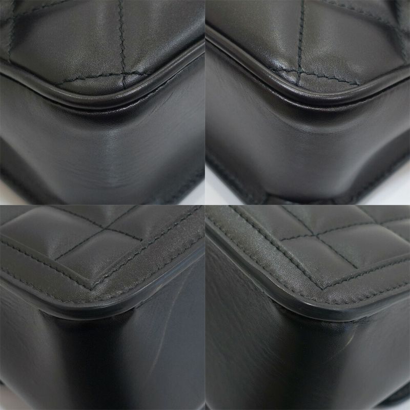Gucci Deco Mini Shoulder Bag Interlocking Leather Black Gold Silver