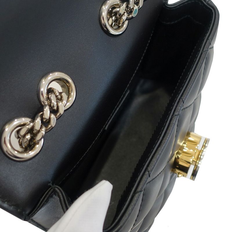 Gucci Deco Mini Shoulder Bag Interlocking Leather Black Gold Silver