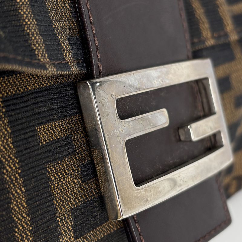 Fendi Zucca Pattern Mamma Baguette Shoulder Bag Canvas Brown