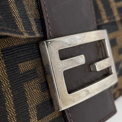 Fendi Zucca Pattern Mamma Baguette Shoulder Bag Canvas Brown