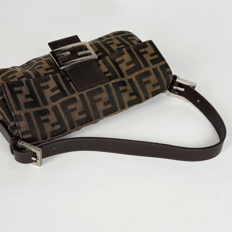 Fendi Zucca Pattern Mamma Baguette Shoulder Bag Canvas Brown