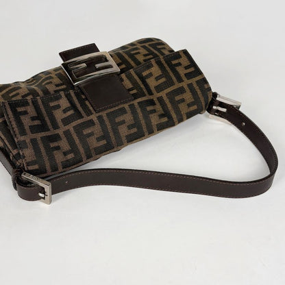 Fendi Zucca Pattern Mamma Baguette Shoulder Bag Canvas Brown