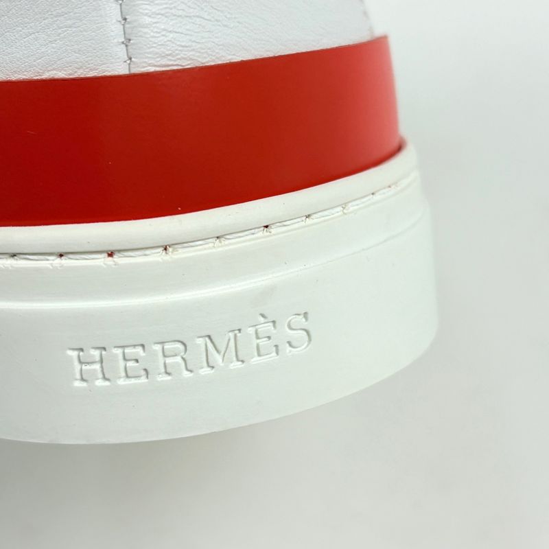 Hermes Deep Logo Stitch Sneakers Leather White Orange