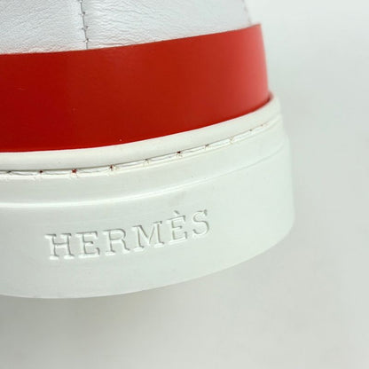 Hermes Deep Logo Stitch Sneakers Leather White Orange