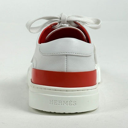 Hermes Deep Logo Stitch Sneakers Leather White Orange