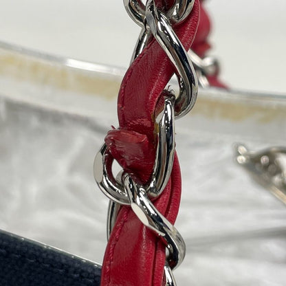 Chanel CC Logo Chain Tote No5 Choco Bar Canvas Navy Silver