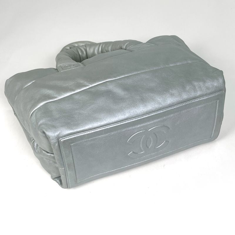 Chanel CC Logo Tote Leather Silver