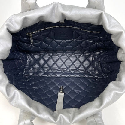 Chanel CC Logo Tote Leather Silver