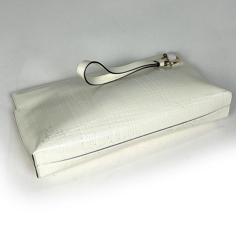 Loewe Anagram Clutch Logo Second Pouch Double Mechano Pin Patent Leather Ivory