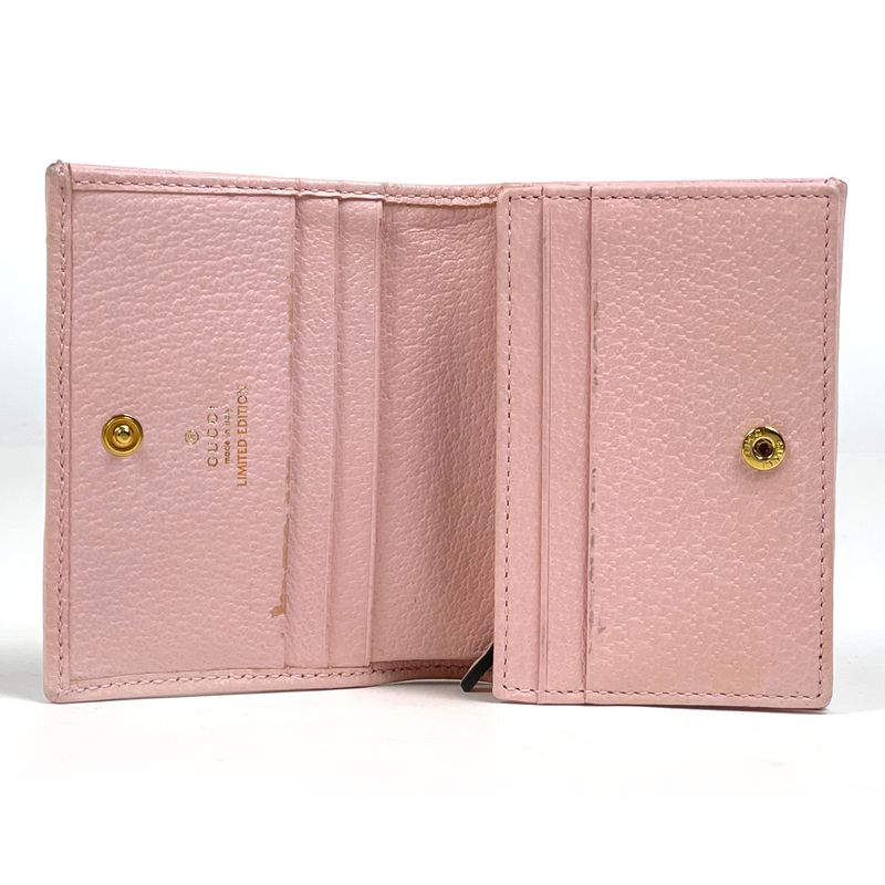 Gucci GG Marmont Flora Bifold Wallet Billfold Coin Purse Canvas Pink Multicolor
