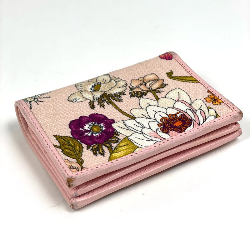 Gucci GG Marmont Flora Bifold Wallet Billfold Coin Purse Canvas Pink Multicolor