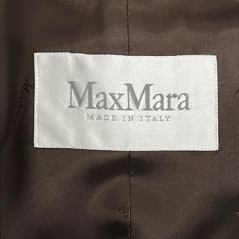 Max Mara Coat 40 Dark Brown Long Sleeve Alpaca Blend Fall Winter Leather Length