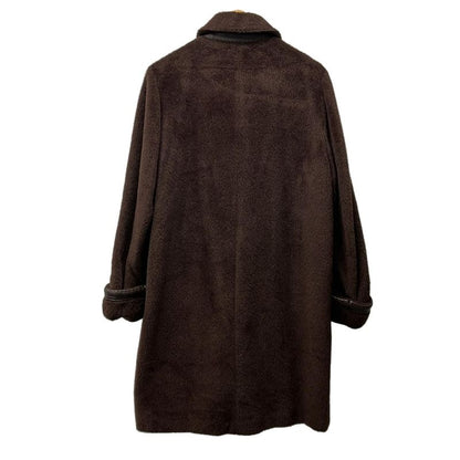 Max Mara Coat 40 Dark Brown Long Sleeve Alpaca Blend Fall Winter Leather Length