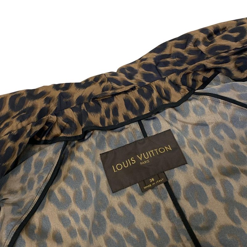 Louis Vuitton Trench Coat 38 M Brown Black Dark Leopard Print Spring Autumn