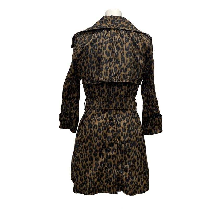 Louis Vuitton Trench Coat 38 M Brown Black Dark Leopard Print Spring Autumn