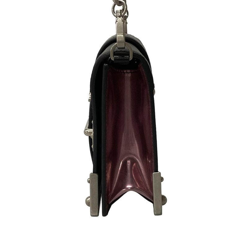 Prada Shoulder Bag Cahier Purple Black Silver Chain Leather