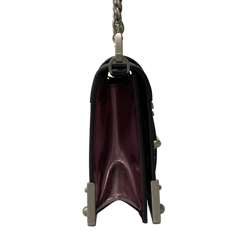 Prada Shoulder Bag Cahier Purple Black Silver Chain Leather