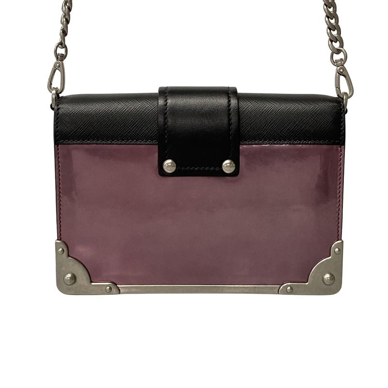 Prada Shoulder Bag Cahier Purple Black Silver Chain Leather