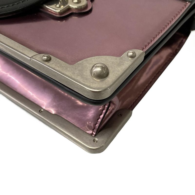 Prada Shoulder Bag Cahier Purple Black Silver Chain Leather