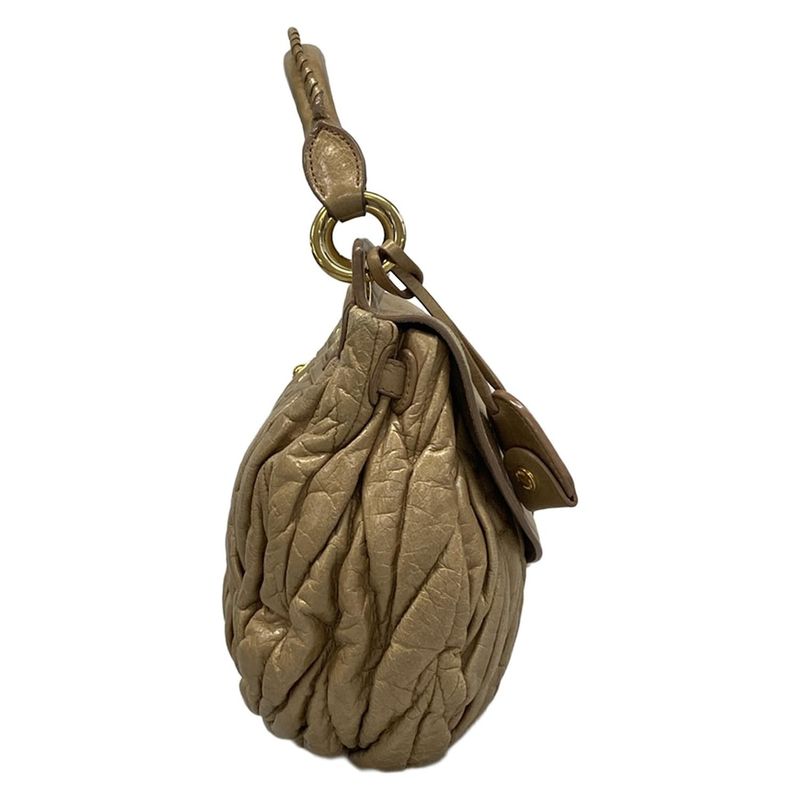 Miu Handbag Matelasse Beige Leather