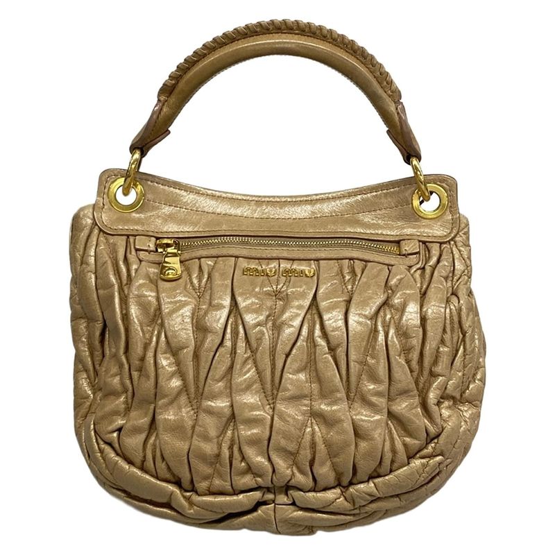Miu Handbag Matelasse Beige Leather