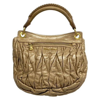 Miu Handbag Matelasse Beige Leather
