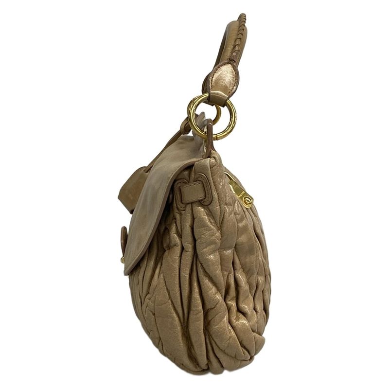 Miu Handbag Matelasse Beige Leather