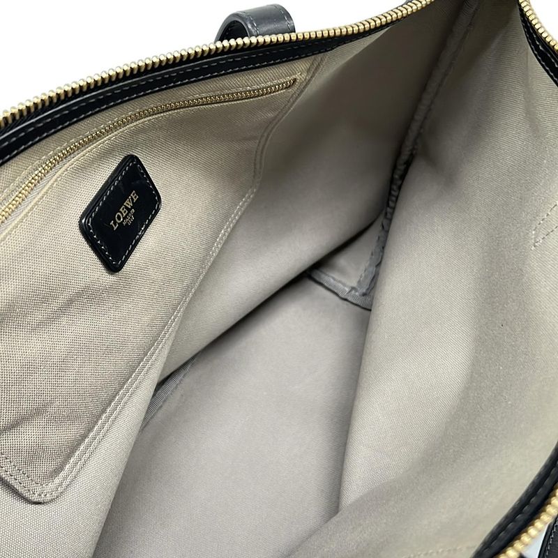 Loewe Handbag Anagram Pattern Gray Black Leather