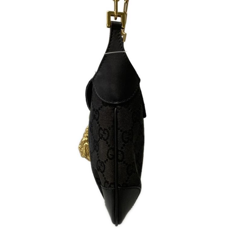 Gucci Shoulder Bag GG Pattern Black Leather